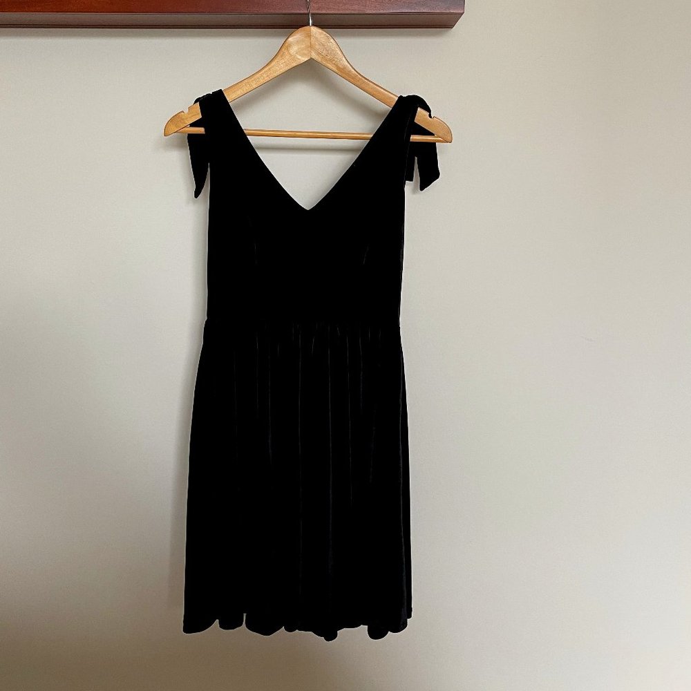 NTW Aqua Black Velvet V Neck Bow Detail Mini Dress Sz S